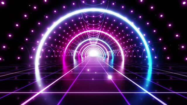 Neon Line Tunnel glowing　Fluorescent light corridor stage CG background