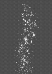 Sparkling shiny texture. Shiny particle effect. Silver glittering trail of space star dust from shiny particles on a transparent background