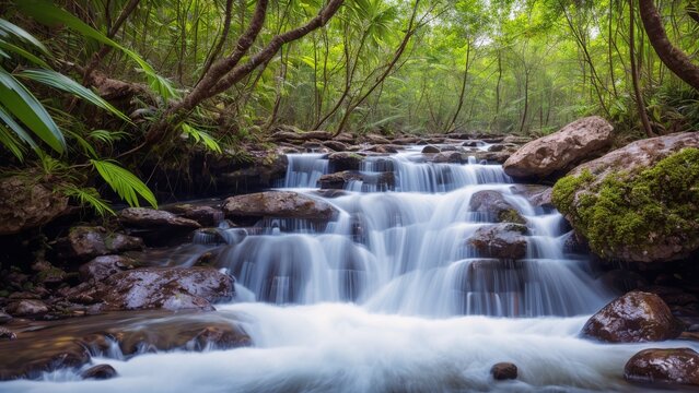 An Expressive Image Of A Waterfall In A Tropical Forest AI Generative