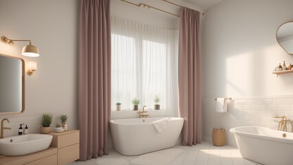Naklejka na ściany i meble A Unique Bathroom With A Large Tub And A Sink AI Generative