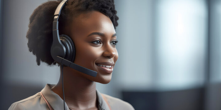 A african-american woman working in a call center - Generative AI