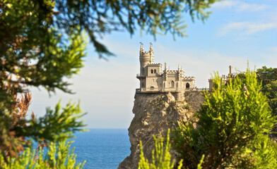 Fototapeta na wymiar Swallow's nest old castle on the rock in the Crimea. tourist facility