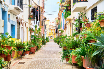 Sustainable streets. The plants fill the streets of the center of Villajoyosa in Spain so that only pedestrians can travel