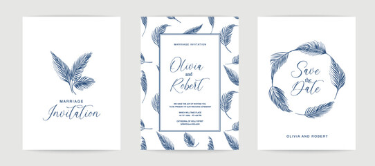 Marriage design template with custom names in frame with palm tree. Vector illustration.