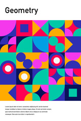 Obraz premium Geometric poster design element halftone graphic colorful shapes line vector shapes abstract mural background