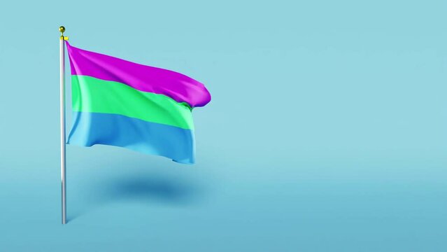 a video of Polysexual Pride Flag flapping against blue background; 3D