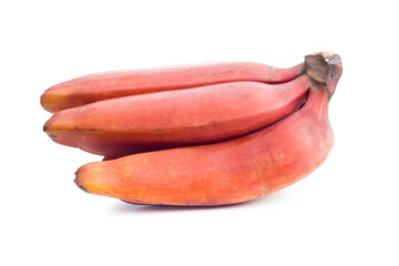 Tasty red bananas isolated on white background.