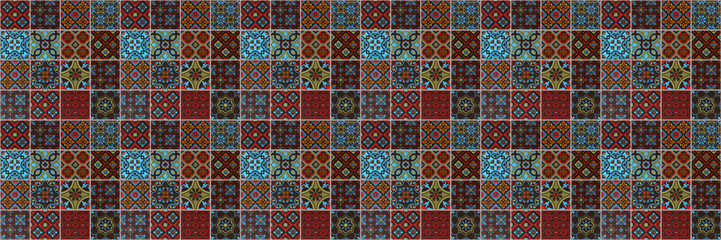 Old colorful seamless flowers leaves geometric shabby mosaic ornate patchwork motif porcelain...