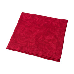 Folded red decorated tissue napkin isolated over white background
