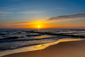 Fototapeta na wymiar sunset at the beach in usedom baltic sea germany