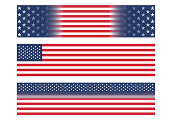 USA Flag Banners. Stars and stripes flag. Patriotic Background: Red, White, Blue with Stars, Stripes. American Flags Border