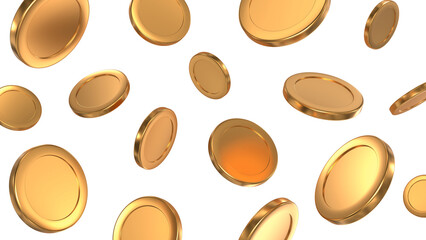 Fototapeta na wymiar Falling golden coins isolated on transparent background. 3D rendered image.