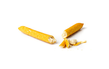 Crumbled Bread Stick Isolated, Broken Breadstick, Grissini, Pretzel Crumbs, Bread Stick on White Background
