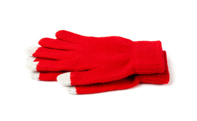 Warm Gloves Isolated, Season Clothing, Soft Red Glove, Warm Gloves on White