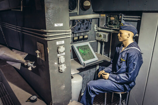 Mamerki, Poland - August 23, 2017: Model of U-Boot submarine in Museum City of Brigid in Mamerki, former Nazi bunker complex