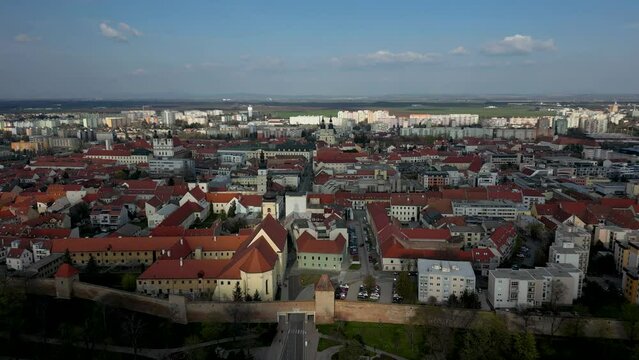 Cityscape view of Trnava, beautiful old town with old architecture, landmarks 4k