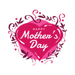 Happy Mother's Day Lettering with Cute Red Heart Illustration. Mothers Day Typography with Doodle Style. Can be Used for Greeting Card, Poster, Banner, or T Shirt Design
