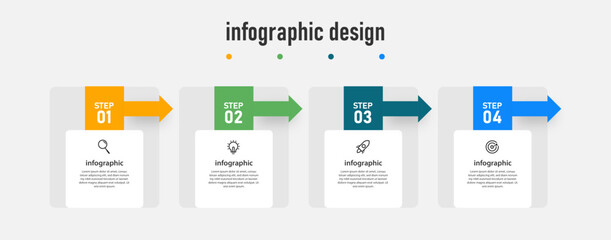 Modern info graphic business template with 4 steps, options. can be used for work flow diagram, info chart, web design. vector illustration. Premium Vector