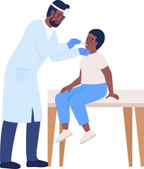 Pediatrician examining little boy throat semi flat color raster characters. Posing figures. Full body people on white. Medicine simple cartoon style illustration for web graphic design and animation