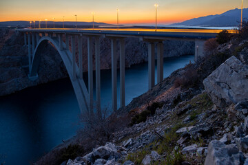 Maslenica, highway bridge at sunset, Croatia