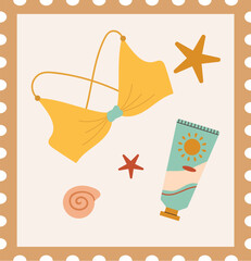 Swimsuit And Sunscreen Postage Stamp
