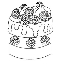 Cute vector cake for coloring book or page
