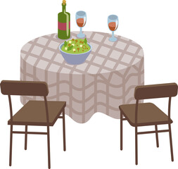 Dinner table semi flat color raster object. Full sized item on white. Romantic date at restaurant. Meal for two persons simple cartoon style illustration for web graphic design and animation
