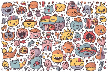 children cartoon icon collection. seamless pattern with funny animals. 