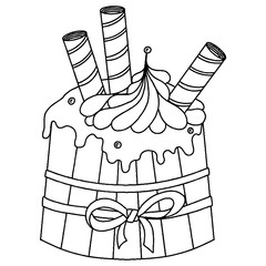 Cute vector cake for coloring book or page