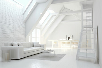 Fototapeta na wymiar A modern white loft - interior design. Generative AI