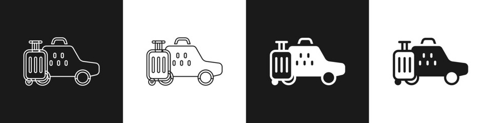 Set Taxi car icon isolated on black and white background. Vector