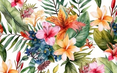 Background of watercolor colorful flowers. Generative AI technology.
