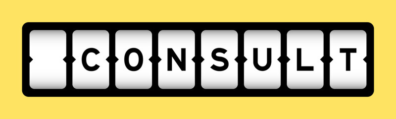 Black color in word consult on slot banner with yellow color background