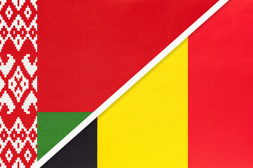 Belarus and Belgium, symbol of country. Belarusian vs Belgian national flags.