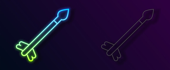 Glowing neon line Medieval arrows icon isolated on black background. Medieval weapon. Vector