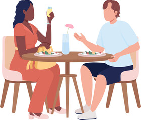 Guests sitting at table in restaurant semi flat color raster characters. Full body people on white. Luxury cafe simple cartoon style illustration for web graphic design and animation