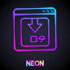 Glowing neon line Online app delivery tracking icon isolated on black background. Parcel tracking. Vector