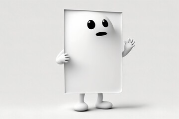 3D Illustration of a White Blank Paper Character Showing Attention