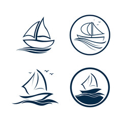 Sailboat boat on sea ocean wave with logo design