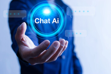 Chat ai digital chatbot for bot chat, robot application, chat assistant, AI artificial intelligence concept, digital chatbot on virtual screen.