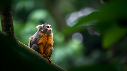 close up of a brown and yellow marmoset