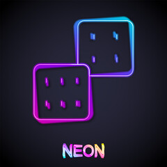 Glowing neon line Game dice icon isolated on black background. Casino gambling. Vector