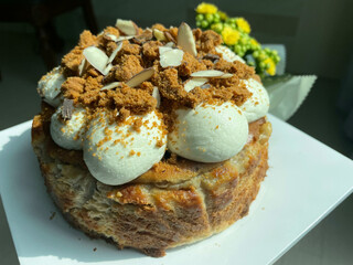 chestnut cheesecake with biscoff crumb on top
