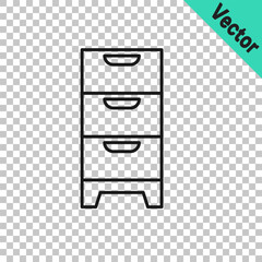 Black line Chest of drawers icon isolated on transparent background. Vector