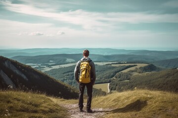 Obraz premium Top of moutaing. Hiking on the nature. Infinity horizon view. 
