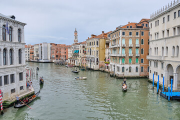 The Rialto Bridge (Ponte di Rialto), the oldest of the four bridges spanning the Grand Canal in Venice, Italy.