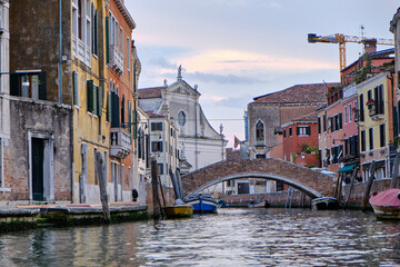 Venice, Italy: View from gondola during the ride through the canals of Venice