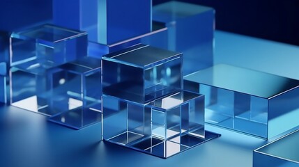 multiple blue square cubes on a blue background, in the style of refractive surfaces. generative AI