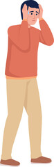 Man experiencing emotional shock semi flat color raster character. Panic attack. Full body person on white. Simple cartoon style illustration for web graphic design and animation - obrazy, fototapety, plakaty