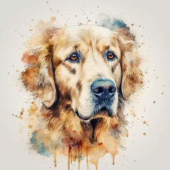 watercolor painting of a portrait of a golden retriever